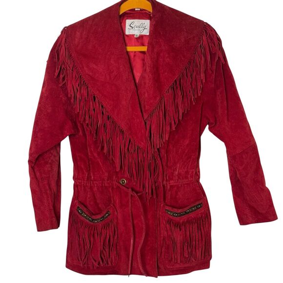 Scully Suede Fringe Jacket Blazer Womens Leather Pockets Red 8 bv - Picture 1 of 10